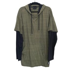 Akademiks 2-tier Hoodie‎ Green with Black Sleeves. Men's size 3XL